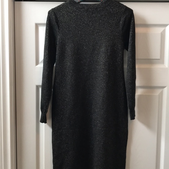 Loft black w silver metallic knit long sleeve sweater dress NWT - Picture 5 of 7